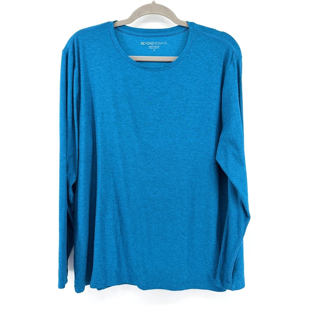 Beyond Yoga Long Sleeve Tee Heathered XL Blue Womens Activewear Shirt‎